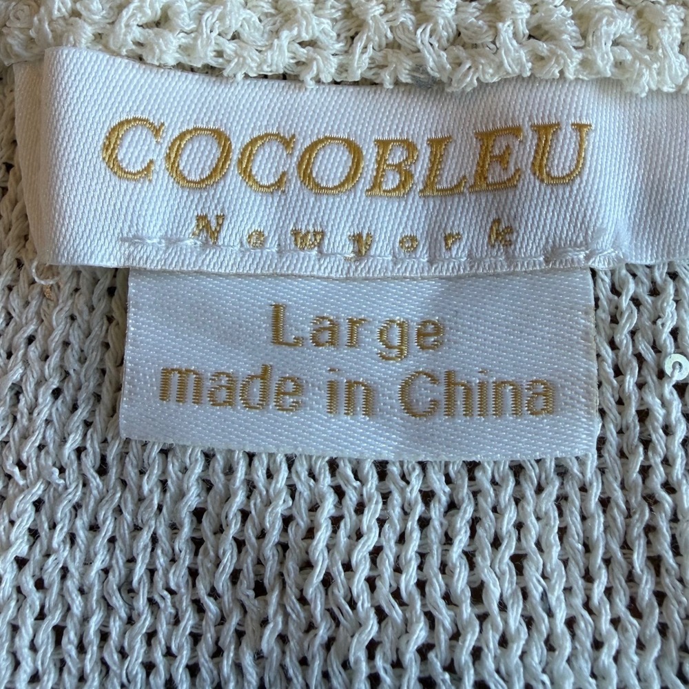 Cocobleu New York Cream Sequin Bow Cardigan Pearl Button Short Sleeve Large - Picture 6 of 9